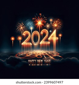 make the number 2024 using only fireworks with the caption HAPPY NEW YEAR!