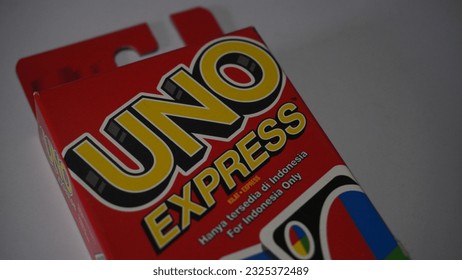 Malang, Indonesia - July 01 2023: The Uno logo on the special Indonesian Uno Express card which can be played quickly  Foto stock editoriale