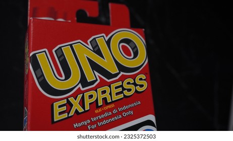 Malang, Indonesia - July 01 2023: The Uno logo on the special Indonesian Uno Express card which can be played quickly  Foto stock editoriale