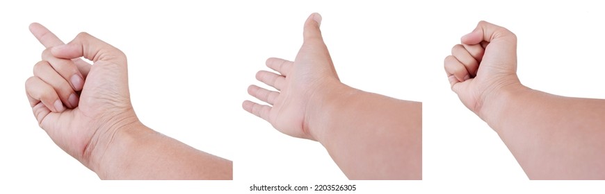Male asian hand gestures isolated over the white background. pointing pose, beging pose, fist pose. FIRST PERSON VIEW. – Ảnh có sẵn