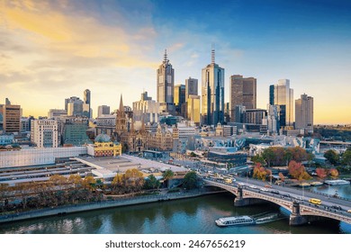 Melbourne city skyline at twilight in Australia – Ảnh có sẵn