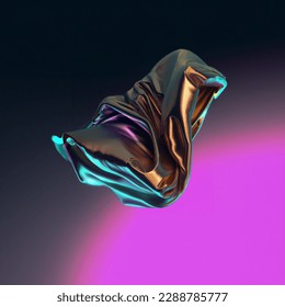 Metallic 3D image of abstract 3D futuristic cyberpunk 4k hyper realism detailed isolated colorful metallic reflective holographic flow silk irridescence