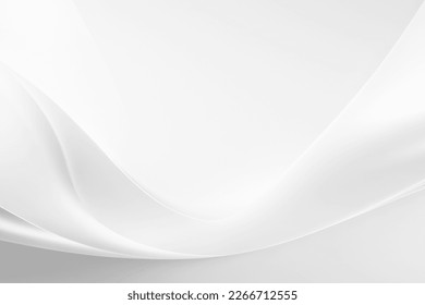最小限の抽象的な白い背景に滑らかな曲線、背景デザイン上の製品やテキストの背景デザインのための流れるサテンの波。の写真素材