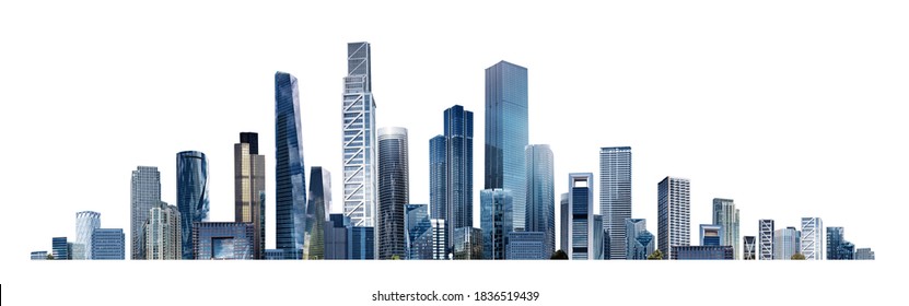 Moderne By illustration isoleret på hvid med plads til tekst. Succes i erhvervslivet, internationale virksomheder, skyskrabere, banker og kontorbygninger. Stock-foto