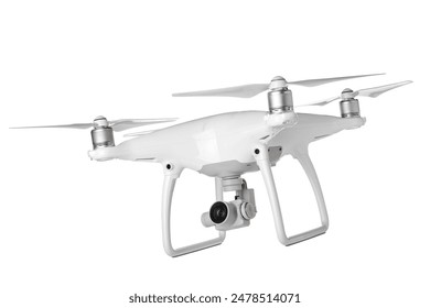 Modern flying quadcopter isolated on white background: stockfoto
