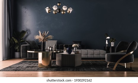 Moderne indretning til hjemmet, kontoret, indvendige detaljer, polstrede møbler på baggrund af en mørk klassisk væg. Stock-foto