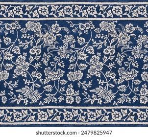 mughal indigo jaipur print digital fabric textile cushion seamless repeat floral silk tile pattern Arkistovalokuva