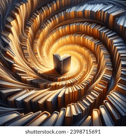 Oil painting artistic image of abstract artistic image of a single story book being at the centre of a spiral of story books