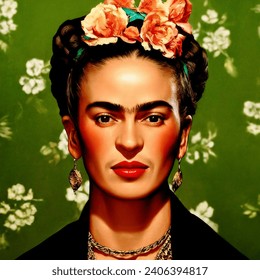 Oil painting artistic image of frida kahlo