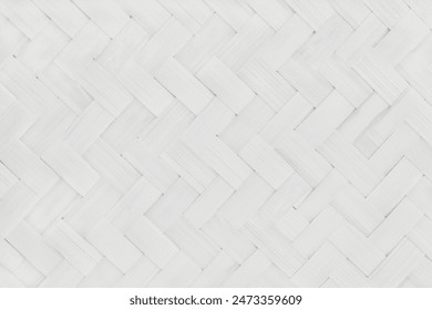 Old white bamboo weave texture background, pattern of woven rattan mat in vintage style. 庫存照片