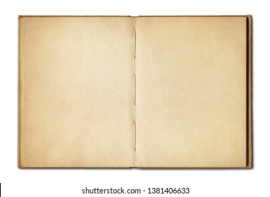 Old vintage open book isolated on white background Stock Photo