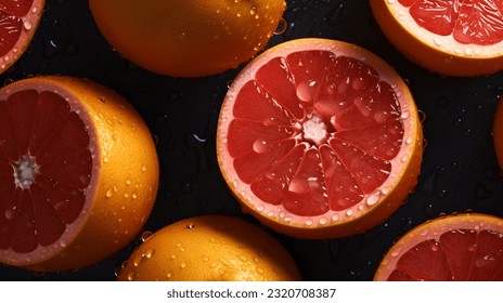 Overhead Shot of Grapefruits with visible Water Drops. Close up.
 ภาพถ่ายสต็อก
