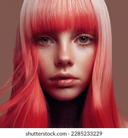 a photograph of a woman with red hair, hyper realistic sci fi realistic, looks like a mix of grimes, inspired by andreas rocha, martin ansin artwork portrait, hyperrealism photo, character portrait closeup, coral red, central parted fringe, vibrant and