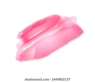 白い背景にピンクの化粧品の塗抹標本または唇の光沢、マニキュアなどの製品のテクスチャーの見本の写真素材