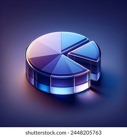 pie chart icon  in glassmorphism style  on a dark blue and  violet isolated background 3d render