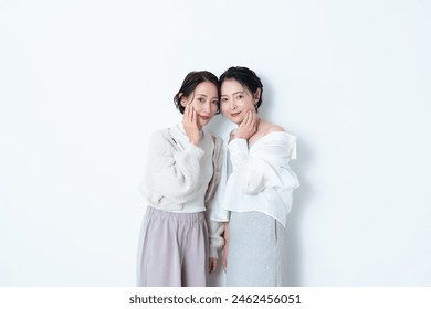 portrait middle aged asian women with short hair on white background,
aging care and beauty skin concept image. - Φωτογραφία στοκ