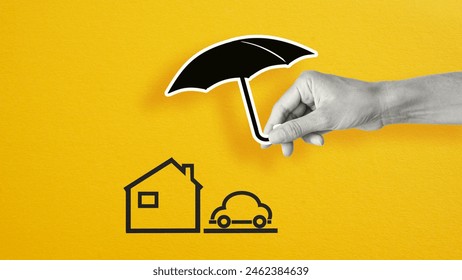 Property insurance. Housing insurance against impending loss, building insurance, home and real estate insurance concepts 库存照片