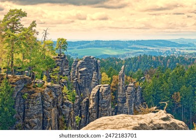 Prachovske skaly in the Czech Republic. Sandstone cliffs and labyrinth in the area called Bohemian Paradise. Foto Stok