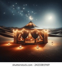 ramadan tent at night in the desert 