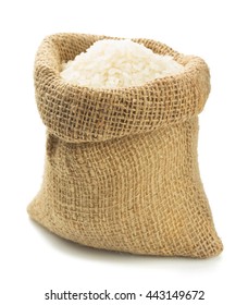 rice in sack bag on white background Foto stock