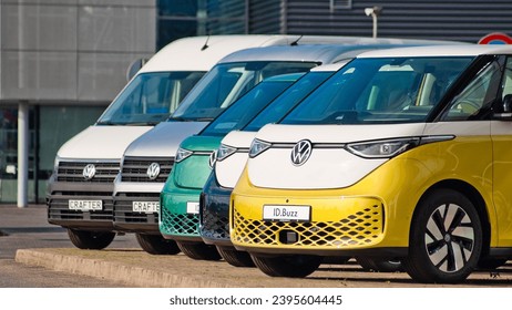 Riga, Latvia – September 24, 2023: new Volkswagen id buzz cars close-up. Toimituksellinen arkistovalokuva