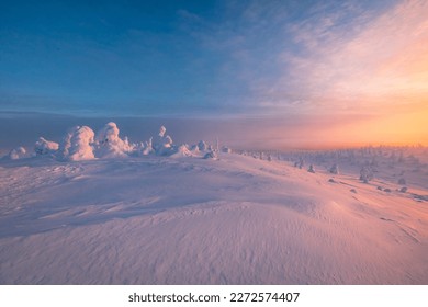 Riisitunturi National Park at sunset in winter Stock fotografie