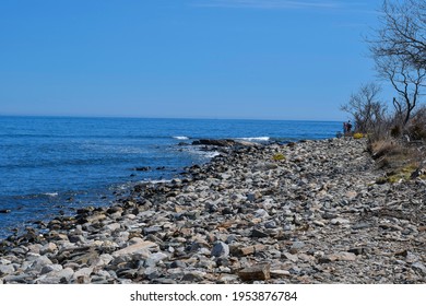 línea rocosa de costa situada en rye new hampshire Foto de stock