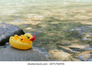 Rubber Ducks as Colorful Companions on a Colombian River Journey: stockfoto