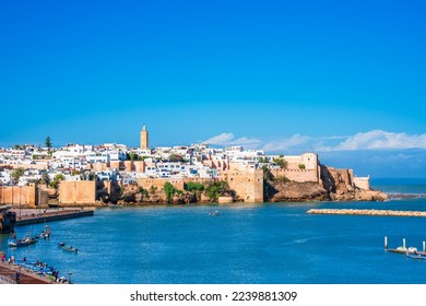 Scenic view of Rabat Morocco's capital city. Kasbah des Oudayas and Bouregreg River Foto stock