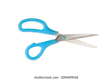 Scissors blue handle on white background. Stock-foto