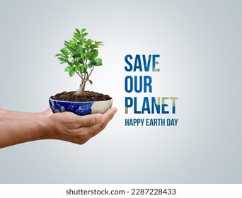 Save our planet. Earth day 3d concept background. Ecology concept. Design with 3d globe map drawing and leaves isolated on white background.
 Stock Photo