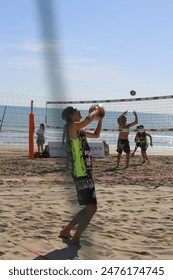 Senigallia, Marche, Italy, May 18, 2024 athletes have fantastic bodies trained but above all their bottom is perfect Beach volleyball 编辑库存照片