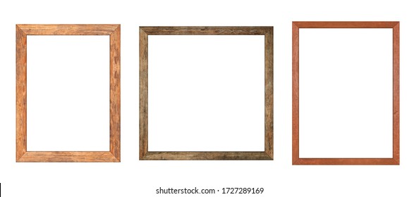 Set of Brown wood frame or photo frame isolated on white background. Object with clipping path Stock Photo