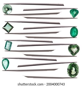 Set of emerald gemstone isolated on white background Stock-foto