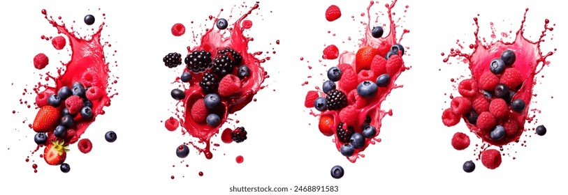 Sets of berries fruit with splash isolated on white background.: stockfoto