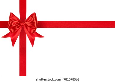 shiny red satin ribbon bow with crosswise ribbons isolated on white background Stock-foto