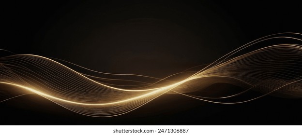 Sparkling luxury gold waves background on black background. Premium design for wallpaper, banner, poster.: stockfoto