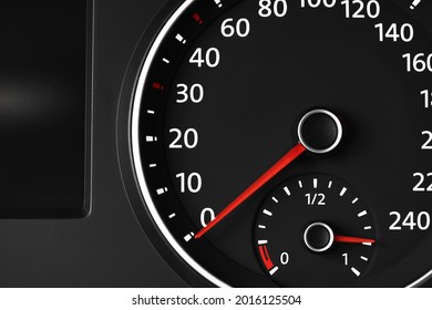 Speedometer on modern car dashboard, closeup view Stockfoto