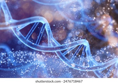 Spiral DNA double helix structure on blue background. Arkistovalokuva