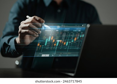 Stock market financial investment and trading Investment. stock market statistics gain profits. Concept of growth planning and business strategy. Businessman analysis graph stock market trading.	
	
 Foto Stock