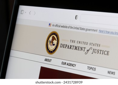 Sunnyvale, CA, USA - May 4, 2022: Website homepage of the United States Department of Justice (DOJ), a federal executive department of the U.S. government, is seen on a computer. Foto stock editoriale
