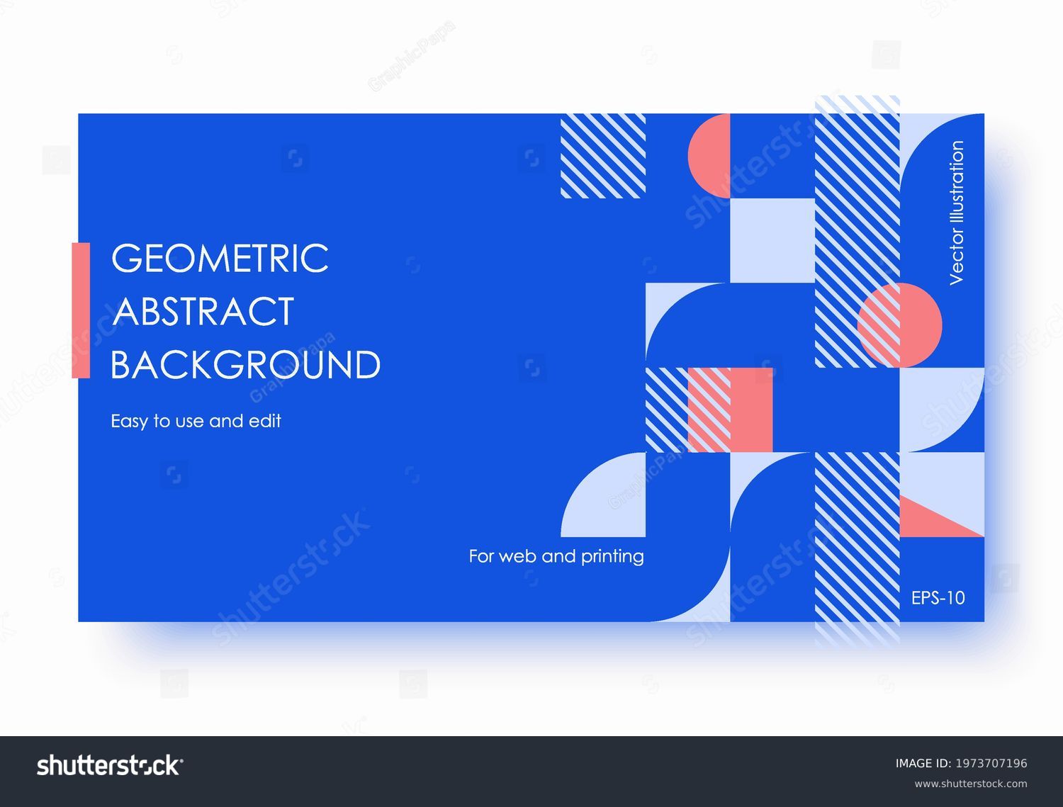Geometric Abstract Backgrounds Design. Composition of simple geometric shapes on a blue background. For use in Presentation, Flyer and Leaflet, Cards, Landing, Website Design. Vector illustration. Immagine vettoriale stock