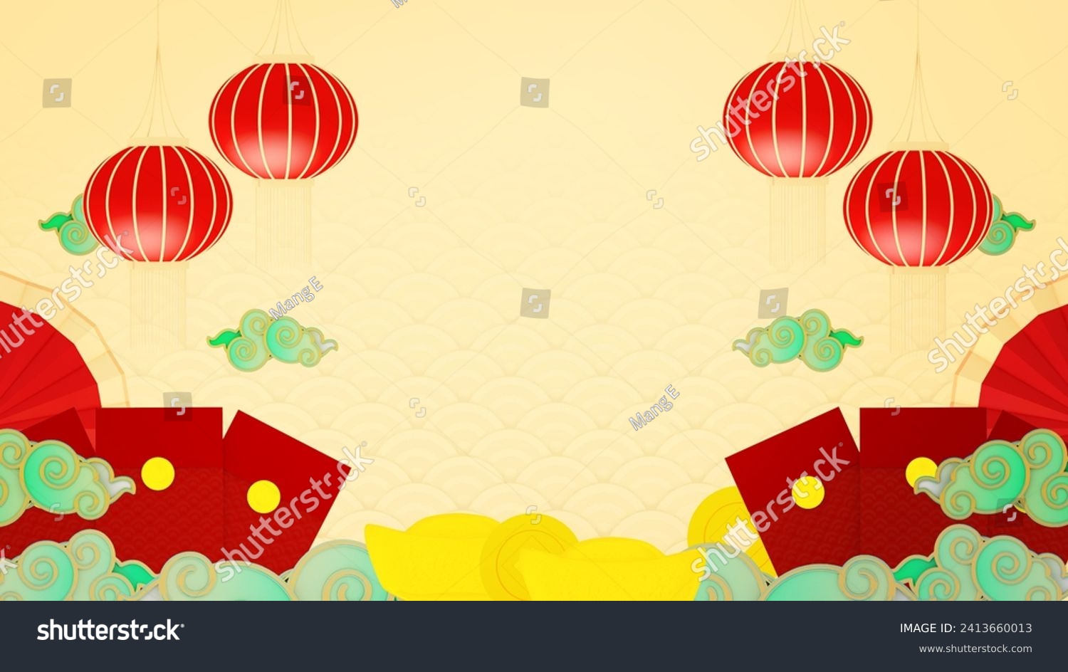 Happy chinese new year for space for message Isolated in background. 3D illustration, 3D rendering