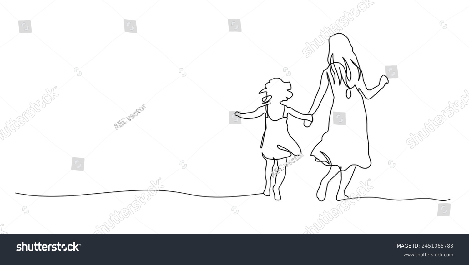 Continuous Line Art of Motherhood, Happy Mother day card, one line drawing, parent and child silhouette hand drawn. Vector illustration