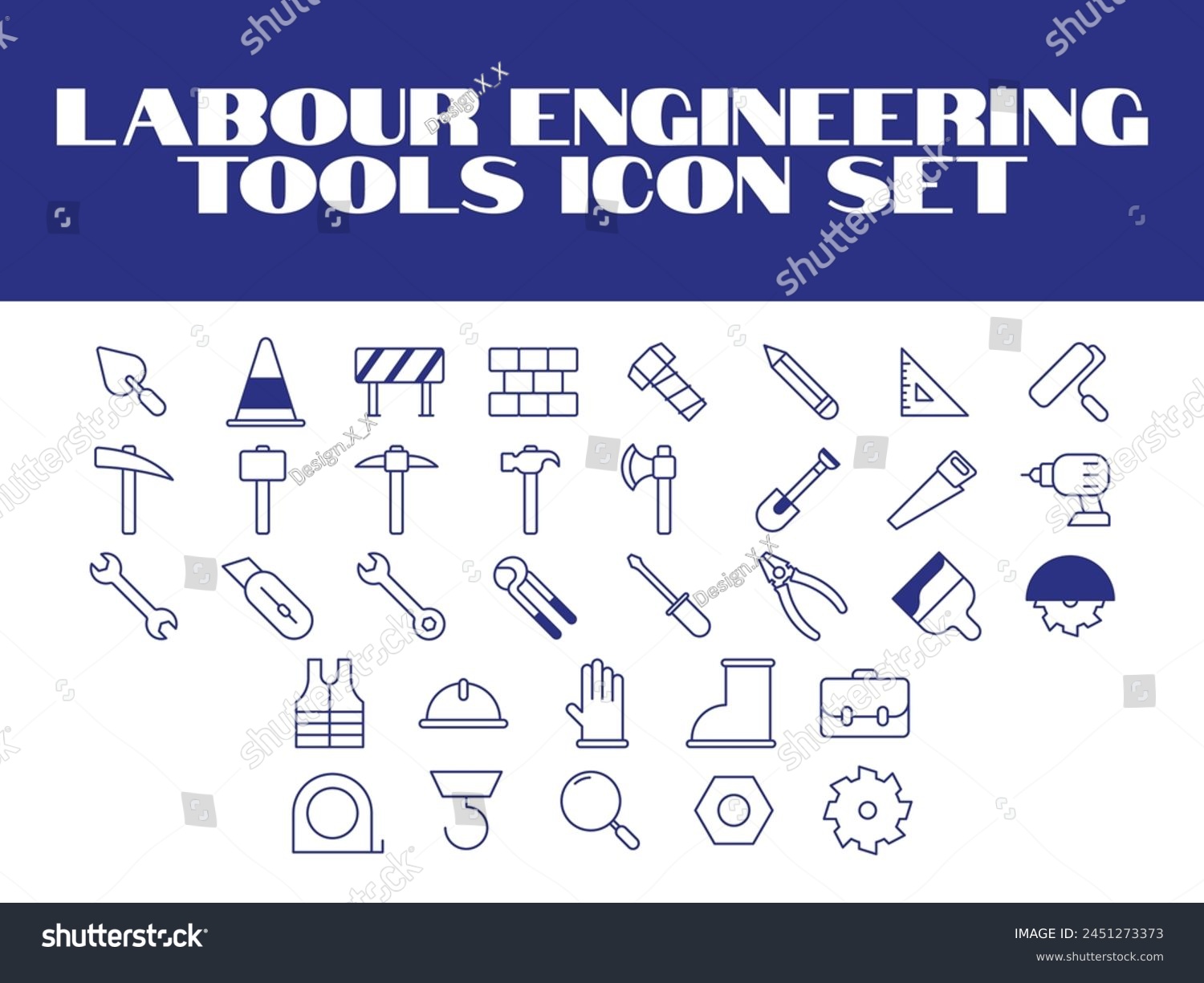 Labour day icon set. Labor Tools Icon Vector graphic illustration. Line Icons set of Engineering tools