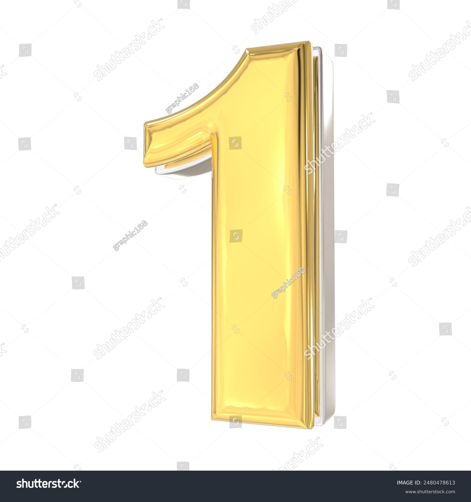 1 Number Gold With White 3D Render With Background