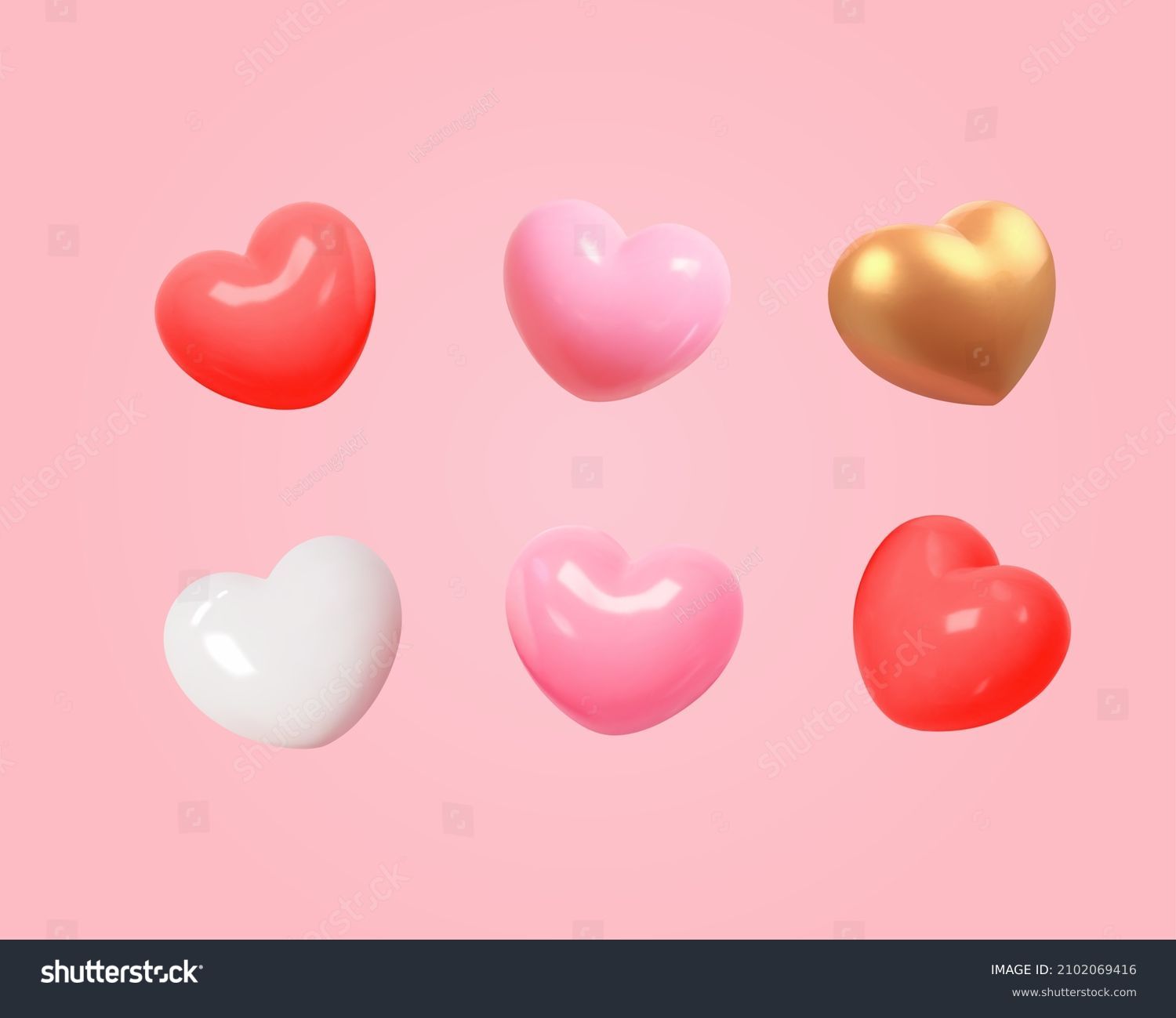 3d cartoon colorful heart shape toy collection, isolated on light pink background. Suitable for Valentine's Day and Mother's Day decoration. Stock Vector