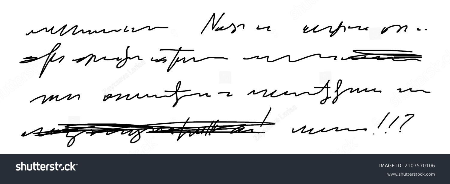手書きのテキストを読み取れません。消し字で手書き。ペンで書かれた詩作のベクターイラスト。白い背景に抽象的な文字。のベクター画像素材