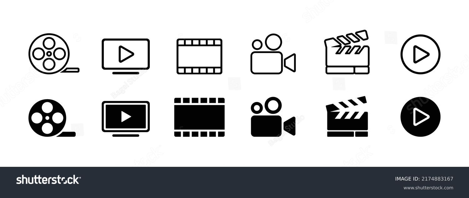 Shooting set icon. Film shooting, film player, 1 to 10, projector, camera, seconds, old film, video, slideshow. Movie concept. Vector line icon for Business and Advertising Stock Vector