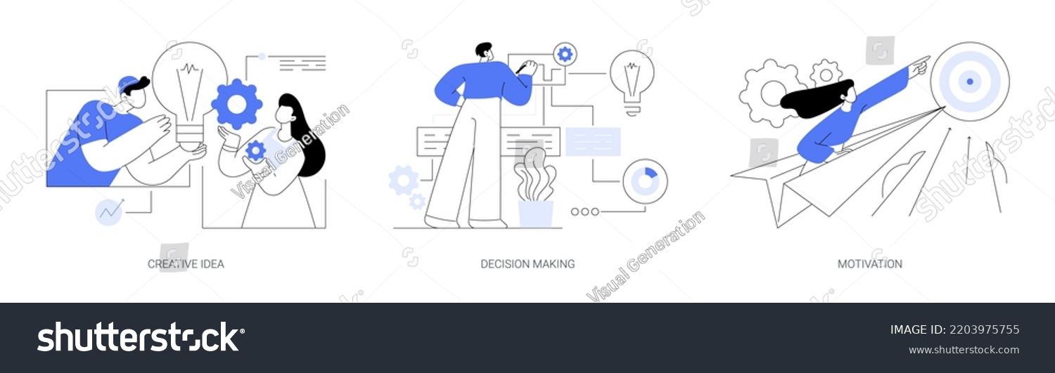 Problem solving skills abstract concept vector illustration set. Creative idea, decision making and motivation, boost creativity, business leadership, achievement and success abstract metaphor.